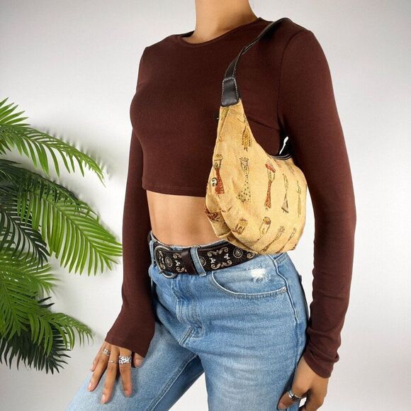 Vintage Y2K Tan Tribal Print Western Bohemian Shoulder Bag Small Casual Purse - Picture 2 of 7